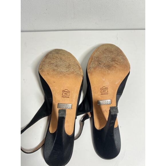 Badgley Mischka Black Satin Slingback 4.5" Heel Rhinestone Adorned Pump Shoe 8.5 - Picture 8 of 8